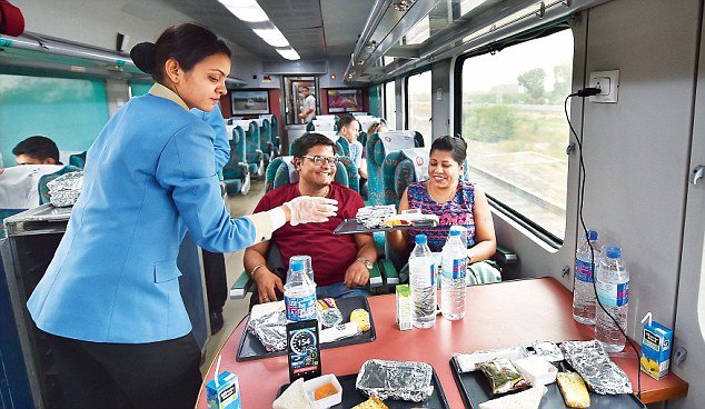 Gatimaan Express Train serving food in train