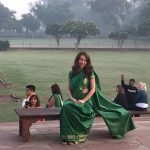 Lady with Green sari in Taj Mahal