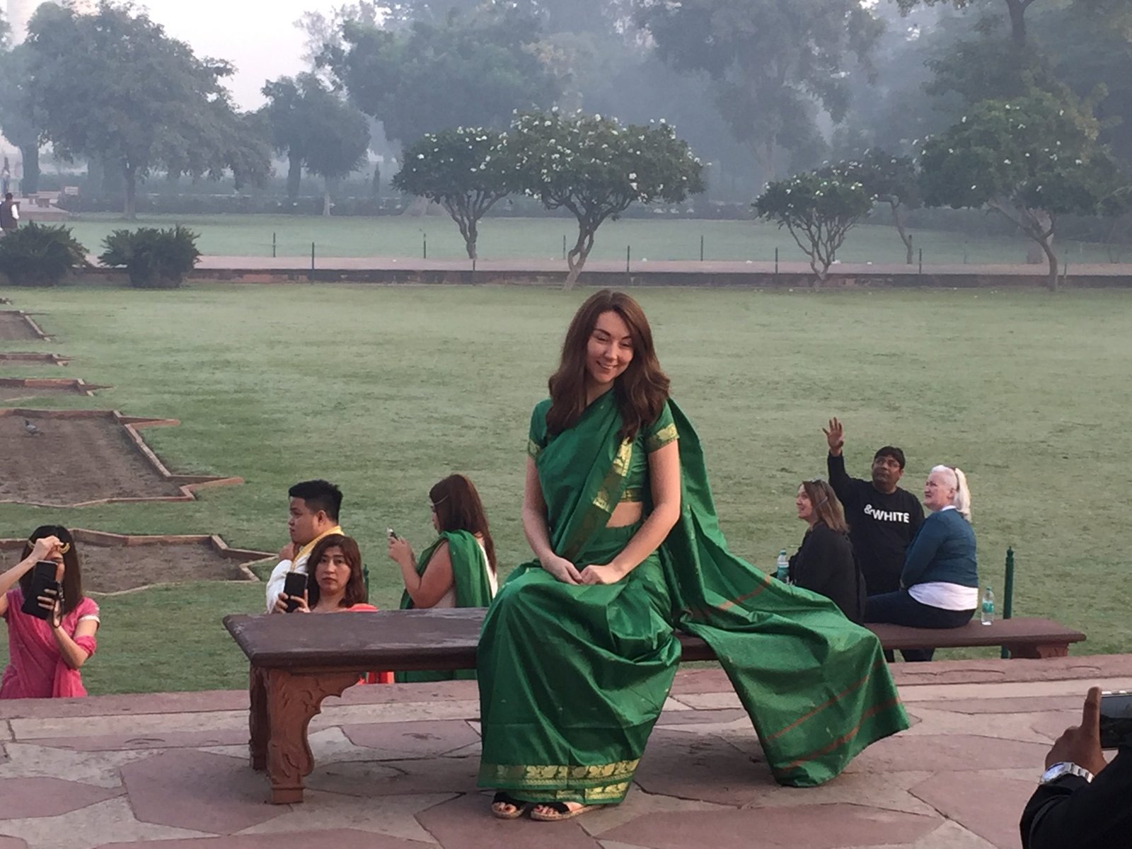 Lady with Green sari in Taj Mahal