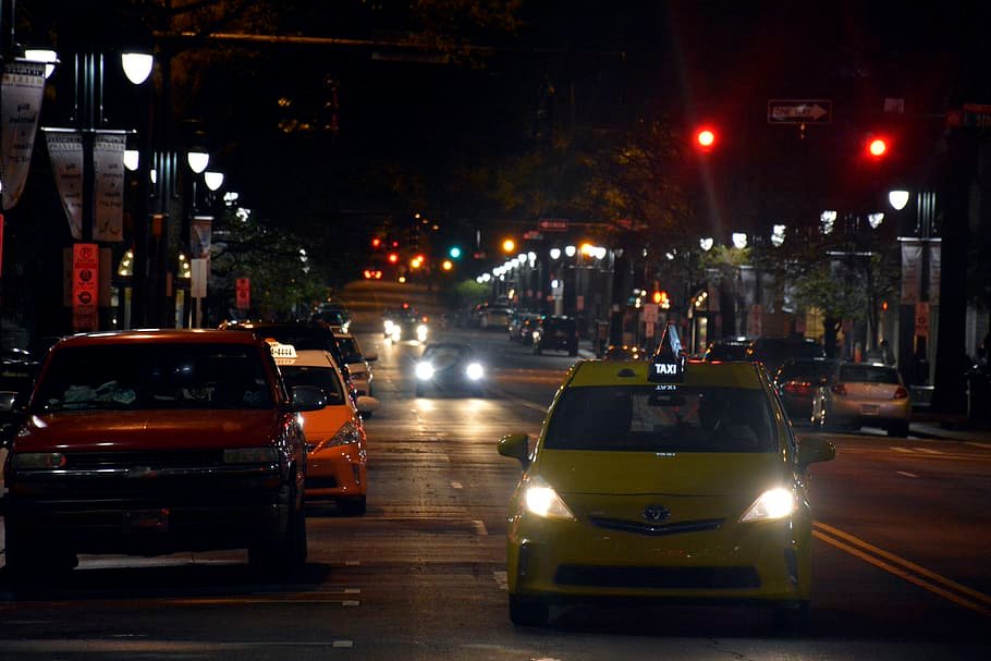 Cab in Night on road