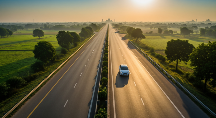 Private car journey covering the Delhi to Agra cab distance